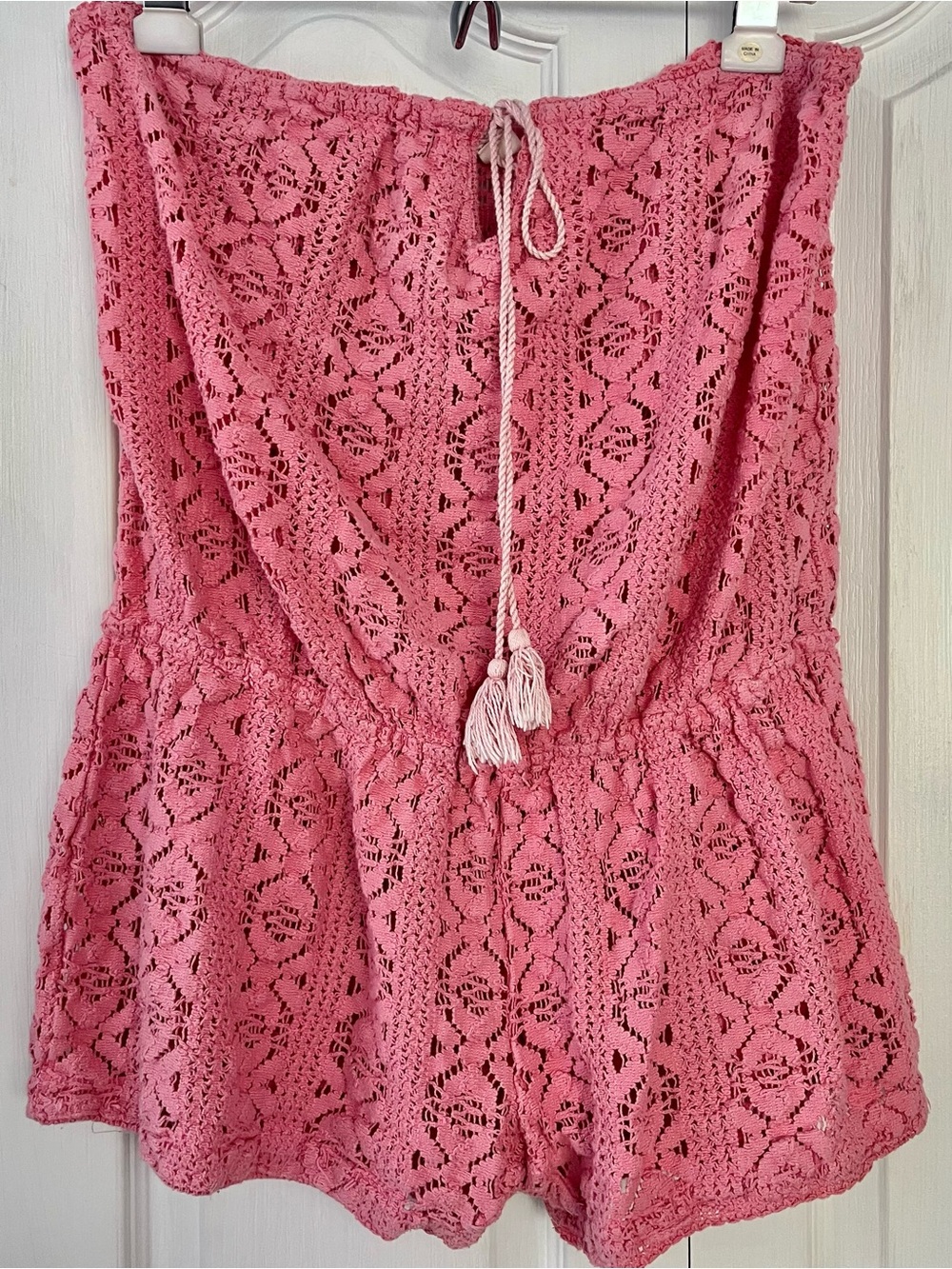 Y2K Women’s Lagaci Swimsuit Cover Up  Crochet Sleeveless Romper Pink XL